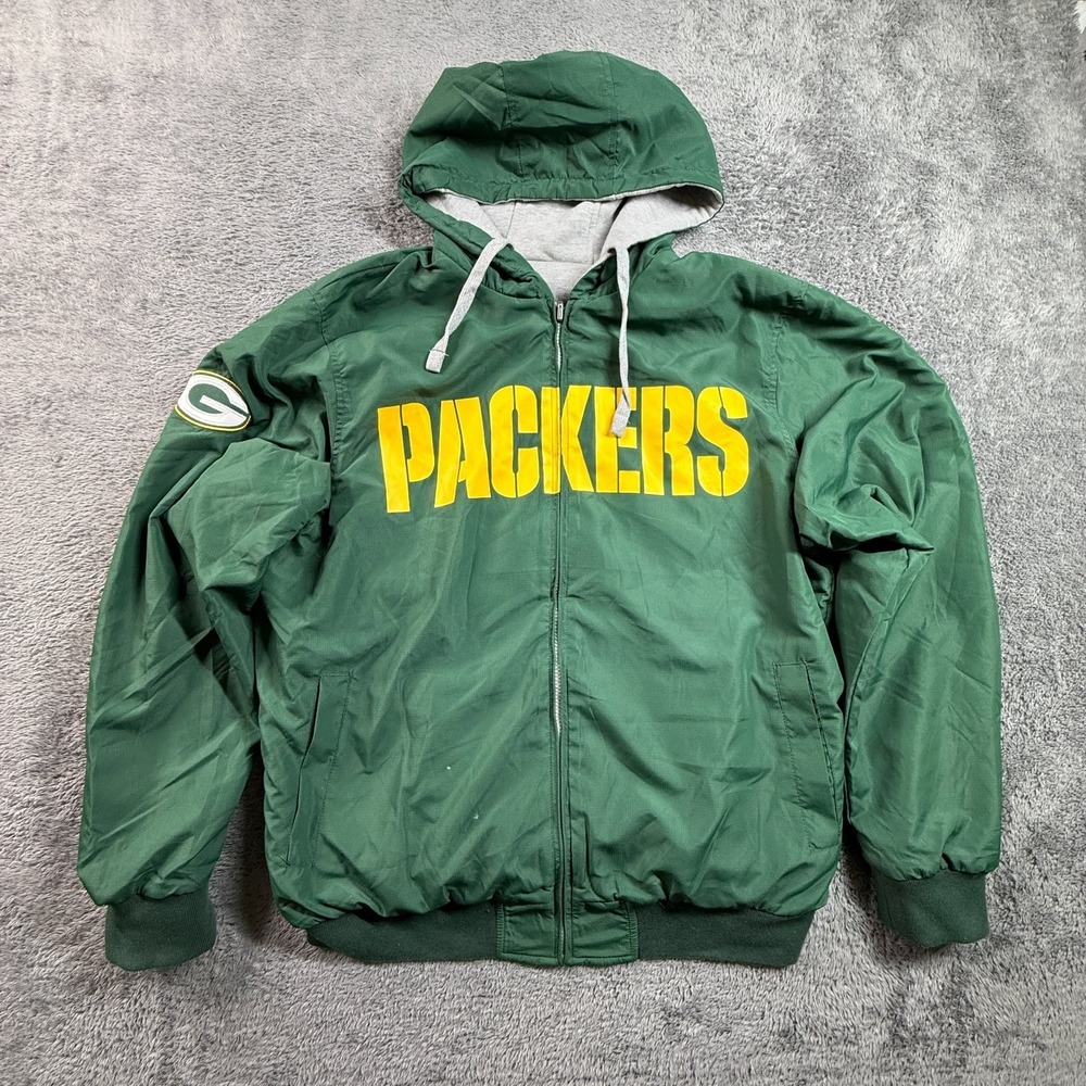 Green Bay Packers Reversible Zip Hoodie Jacket L NFL Football Green Gray